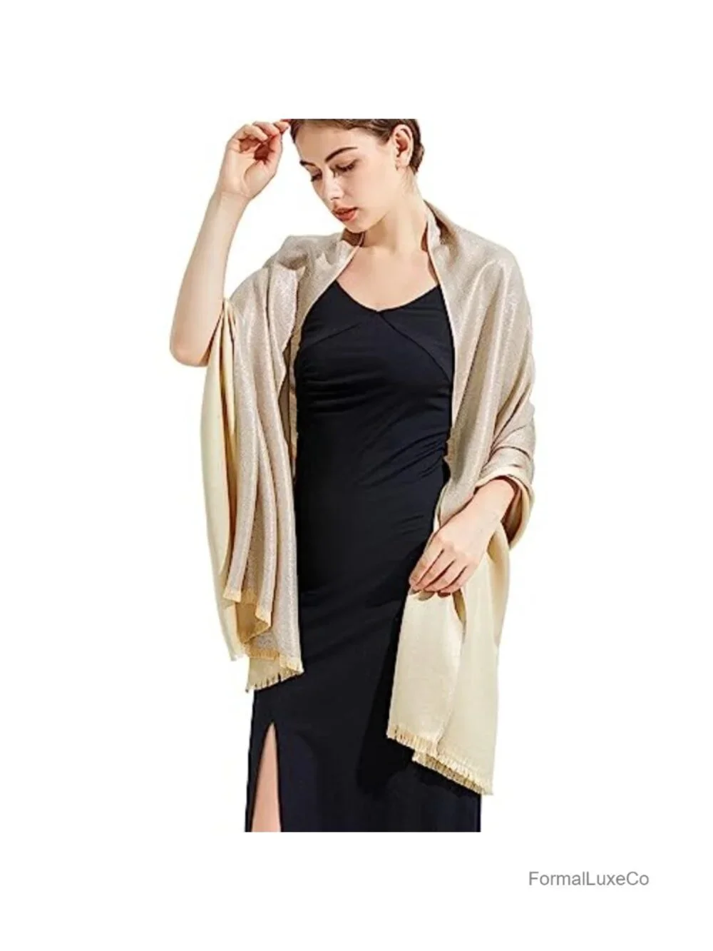 Sparkly Metallic Pashmina Shawl Wrap for Women Formal Evening Dresses